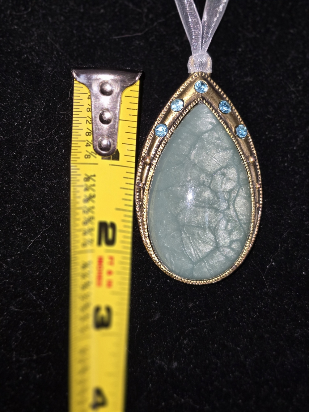 Blue-Green Teardrop Pendant Necklace with Gold-Tone Accents